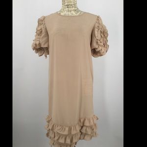 Whitney Eve Size 4 Beige Midi Ruffle Dress